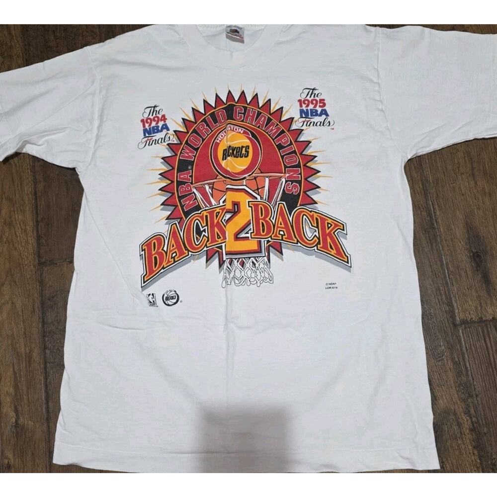 RARE Vtg Houston Rockets 1995 Back to Back NBA Champions Shirt SINGLE STITCH Lg